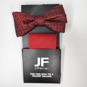 J. FERRAR Mens Red Pre-Tied Bow Tie & Pocket Square.